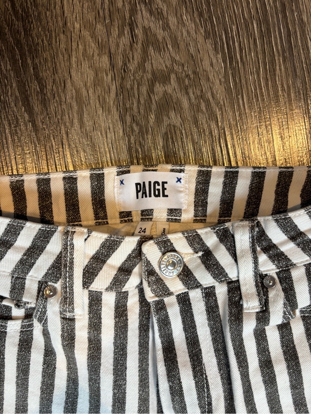 PAIGE Black & White Vertical Stripe Skinny Jeans